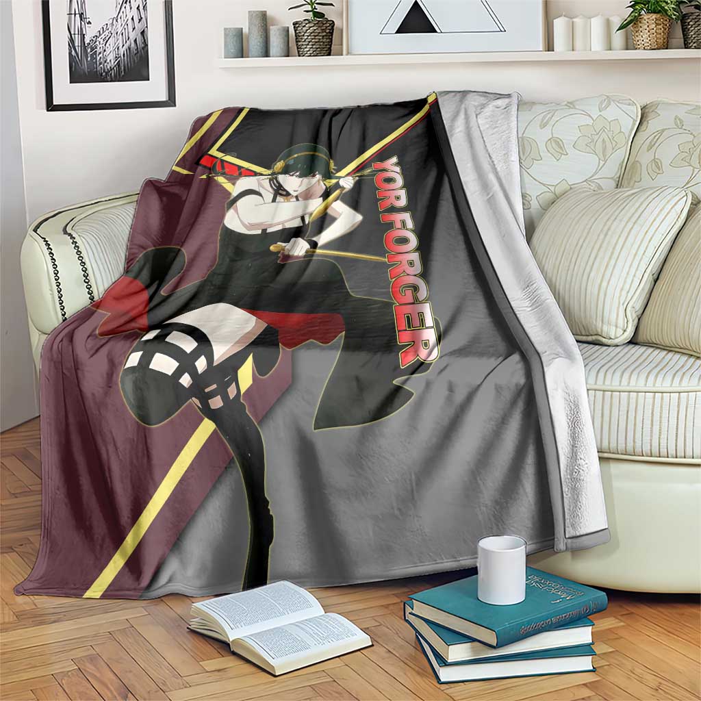 Yor Forger Spy x Family Red and Black Assassin Theme Blanket with Elegant Weapon Pose and Bold Color Accents - The Mazicc