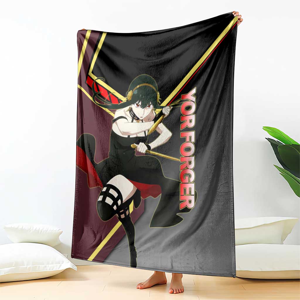 Yor Forger Spy x Family Red and Black Assassin Theme Blanket with Elegant Weapon Pose and Bold Color Accents - The Mazicc