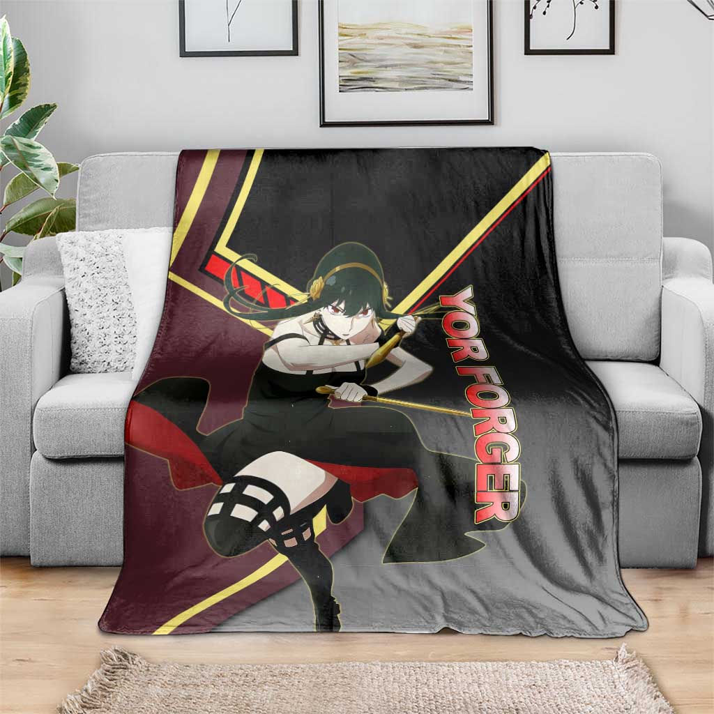 Yor Forger Spy x Family Red and Black Assassin Theme Blanket with Elegant Weapon Pose and Bold Color Accents - The Mazicc