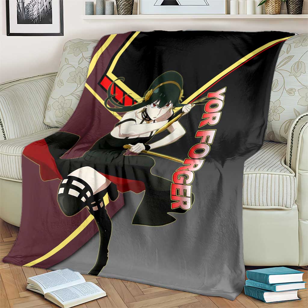 Yor Forger Spy x Family Red and Black Assassin Theme Blanket with Elegant Weapon Pose and Bold Color Accents - The Mazicc