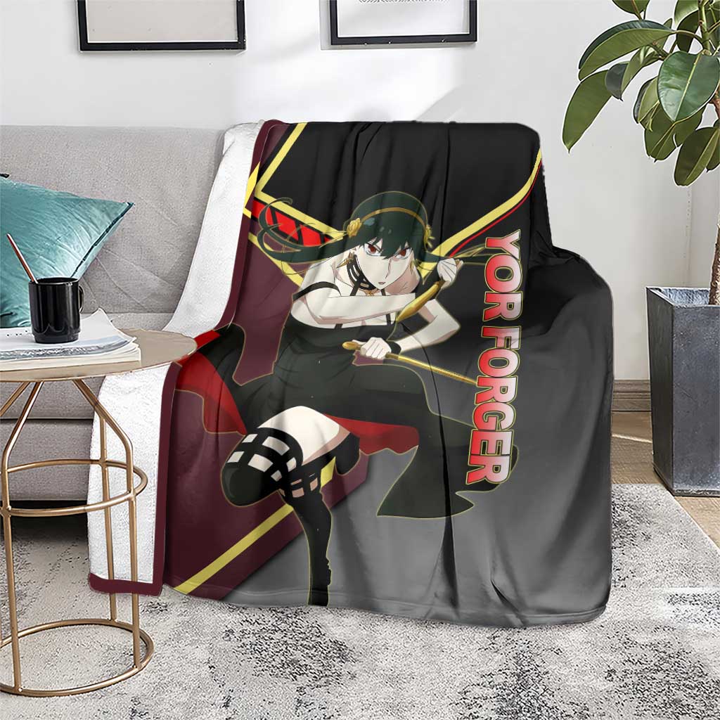 Yor Forger Spy x Family Red and Black Assassin Theme Blanket with Elegant Weapon Pose and Bold Color Accents - The Mazicc