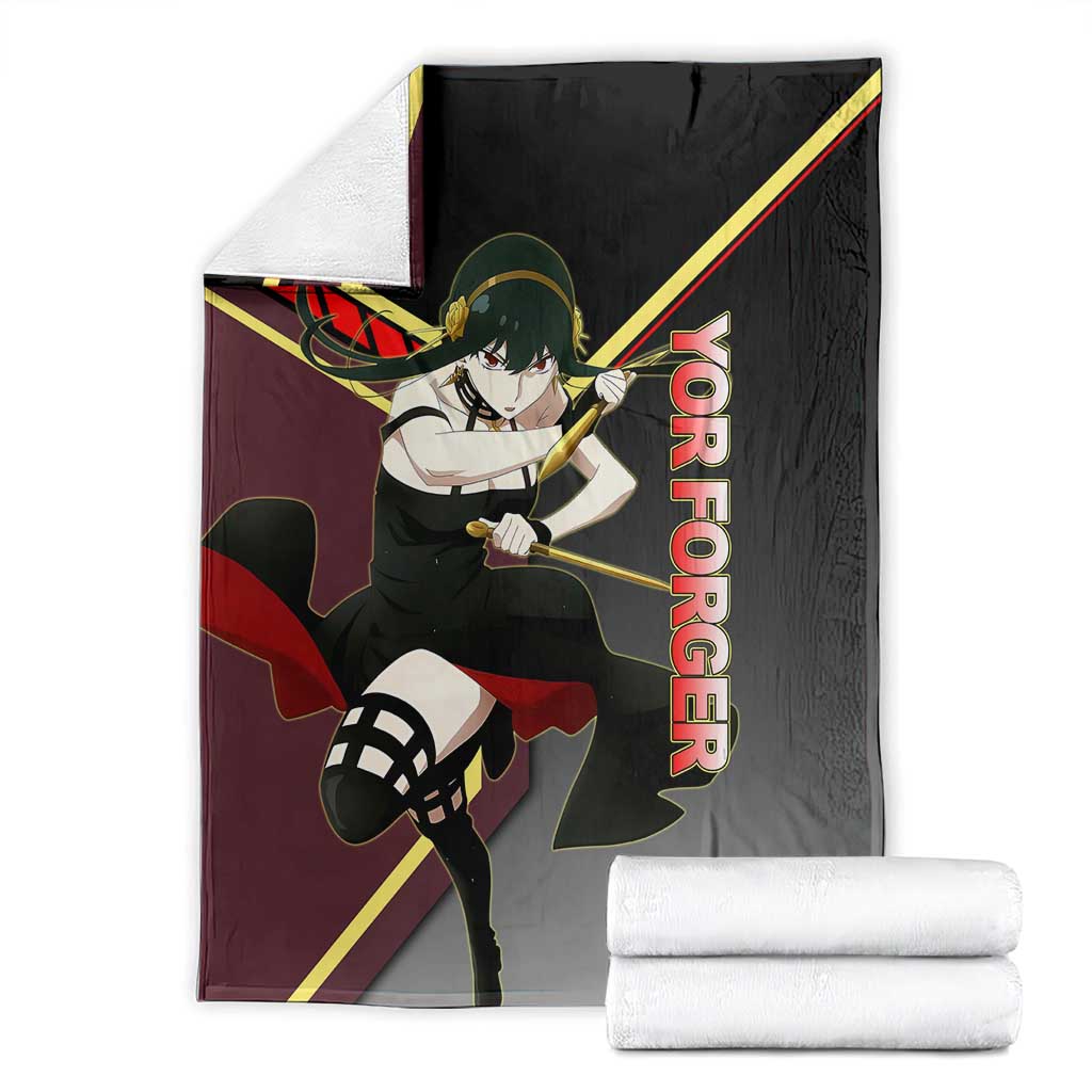 Yor Forger Spy x Family Red and Black Assassin Theme Blanket with Elegant Weapon Pose and Bold Color Accents - The Mazicc
