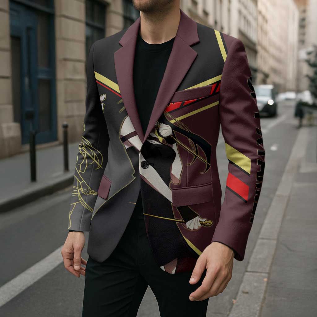 Yor Forger Spy x Family Red and Black Assassin Theme Blazer with Elegant Weapon Pose and Bold Color Accents - The Mazicc