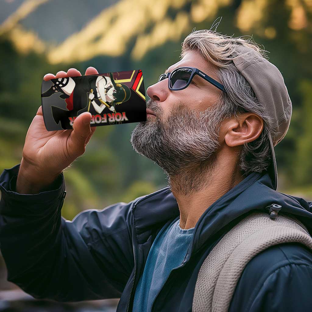 Yor Forger Spy x Family Red and Black Assassin Theme 4 in 1 Can Cooler Tumbler with Elegant Weapon Pose and Bold Color Accents - The Mazicc