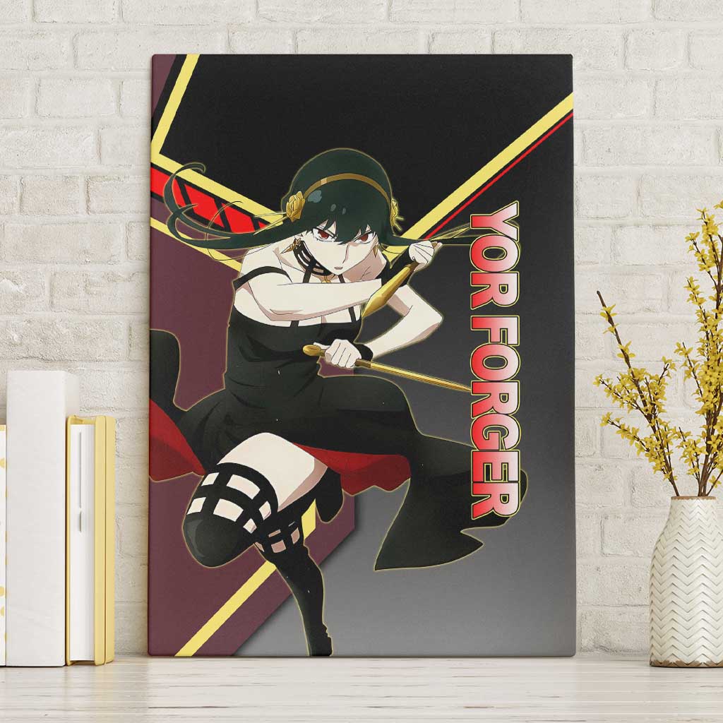 Yor Forger Spy x Family Red and Black Assassin Theme Canvas Wall Art with Elegant Weapon Pose and Bold Color Accents - The Mazicc