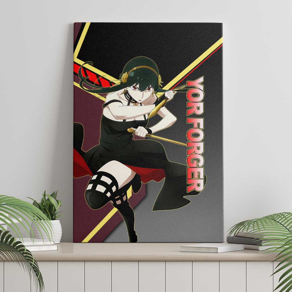 Yor Forger Spy x Family Red and Black Assassin Theme Canvas Wall Art with Elegant Weapon Pose and Bold Color Accents - The Mazicc