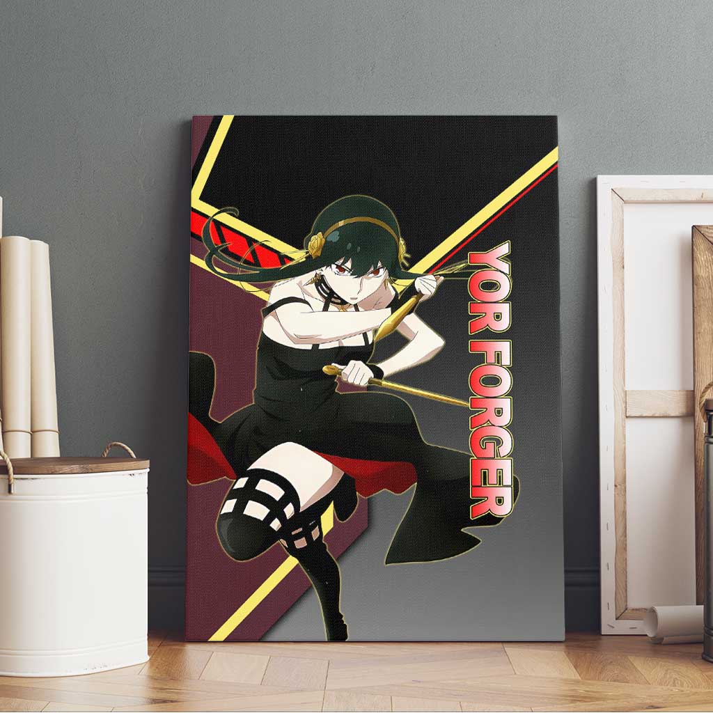 Yor Forger Spy x Family Red and Black Assassin Theme Canvas Wall Art with Elegant Weapon Pose and Bold Color Accents - The Mazicc