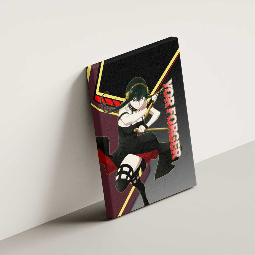 Yor Forger Spy x Family Red and Black Assassin Theme Canvas Wall Art with Elegant Weapon Pose and Bold Color Accents - The Mazicc