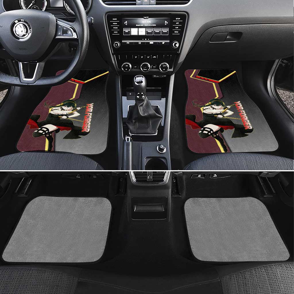 Yor Forger Spy x Family Red and Black Assassin Theme Car Mats with Elegant Weapon Pose and Bold Color Accents - The Mazicc