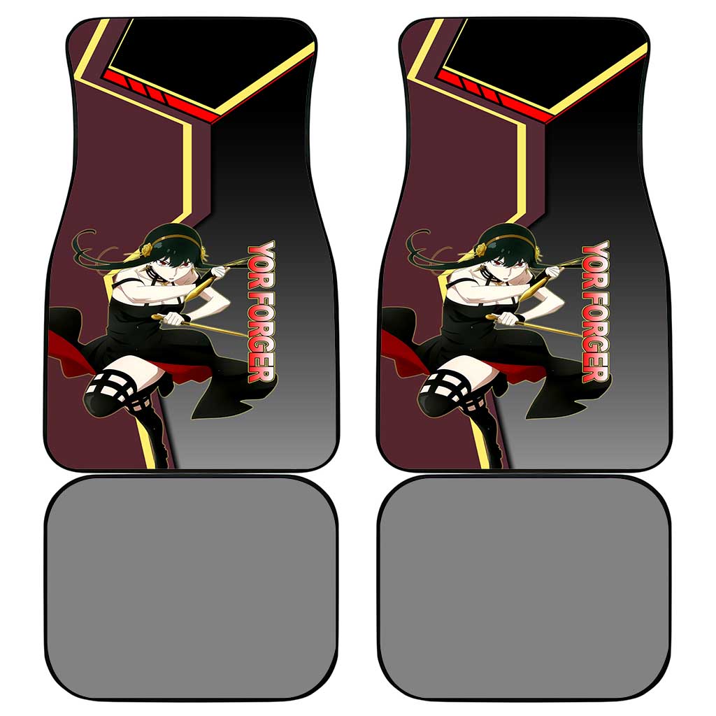 Yor Forger Spy x Family Red and Black Assassin Theme Car Mats with Elegant Weapon Pose and Bold Color Accents - The Mazicc