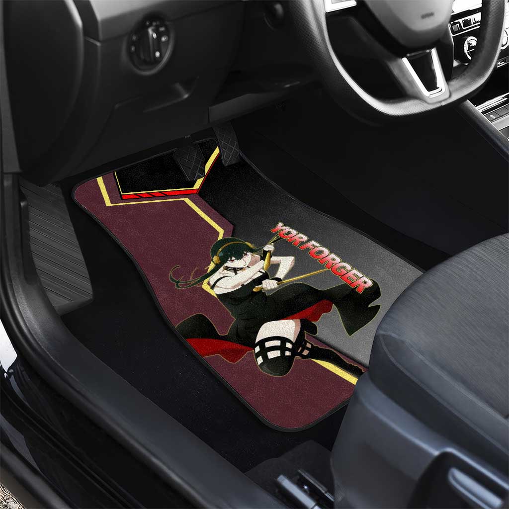 Yor Forger Spy x Family Red and Black Assassin Theme Car Mats with Elegant Weapon Pose and Bold Color Accents - The Mazicc