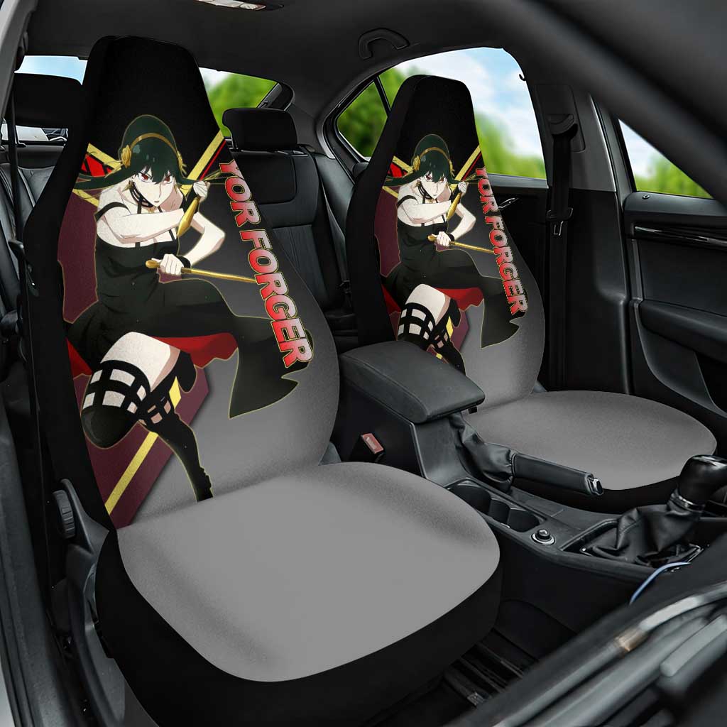Yor Forger Spy x Family Red and Black Assassin Theme Car Seat Cover with Elegant Weapon Pose and Bold Color Accents - The Mazicc