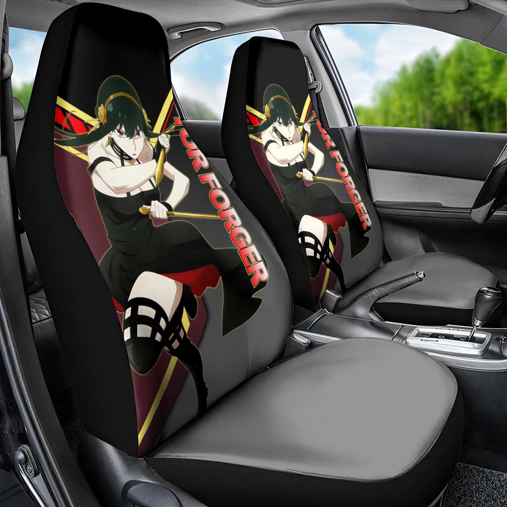 Yor Forger Spy x Family Red and Black Assassin Theme Car Seat Cover with Elegant Weapon Pose and Bold Color Accents - The Mazicc