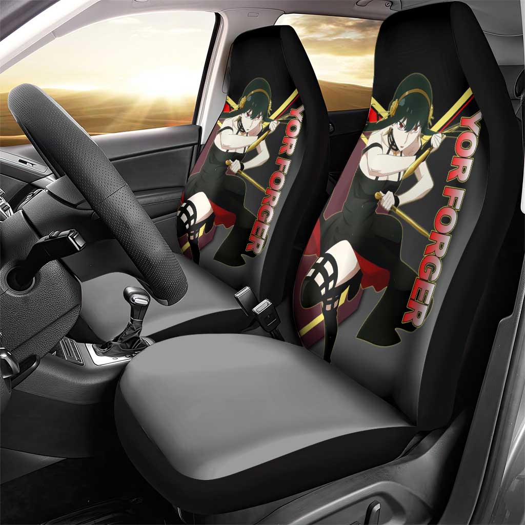 Yor Forger Spy x Family Red and Black Assassin Theme Car Seat Cover with Elegant Weapon Pose and Bold Color Accents - The Mazicc