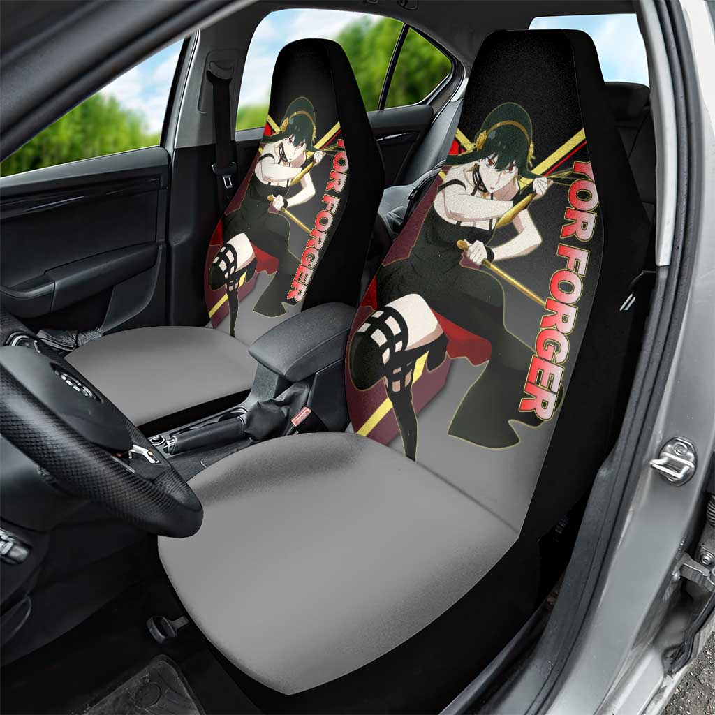 Yor Forger Spy x Family Red and Black Assassin Theme Car Seat Cover with Elegant Weapon Pose and Bold Color Accents - The Mazicc