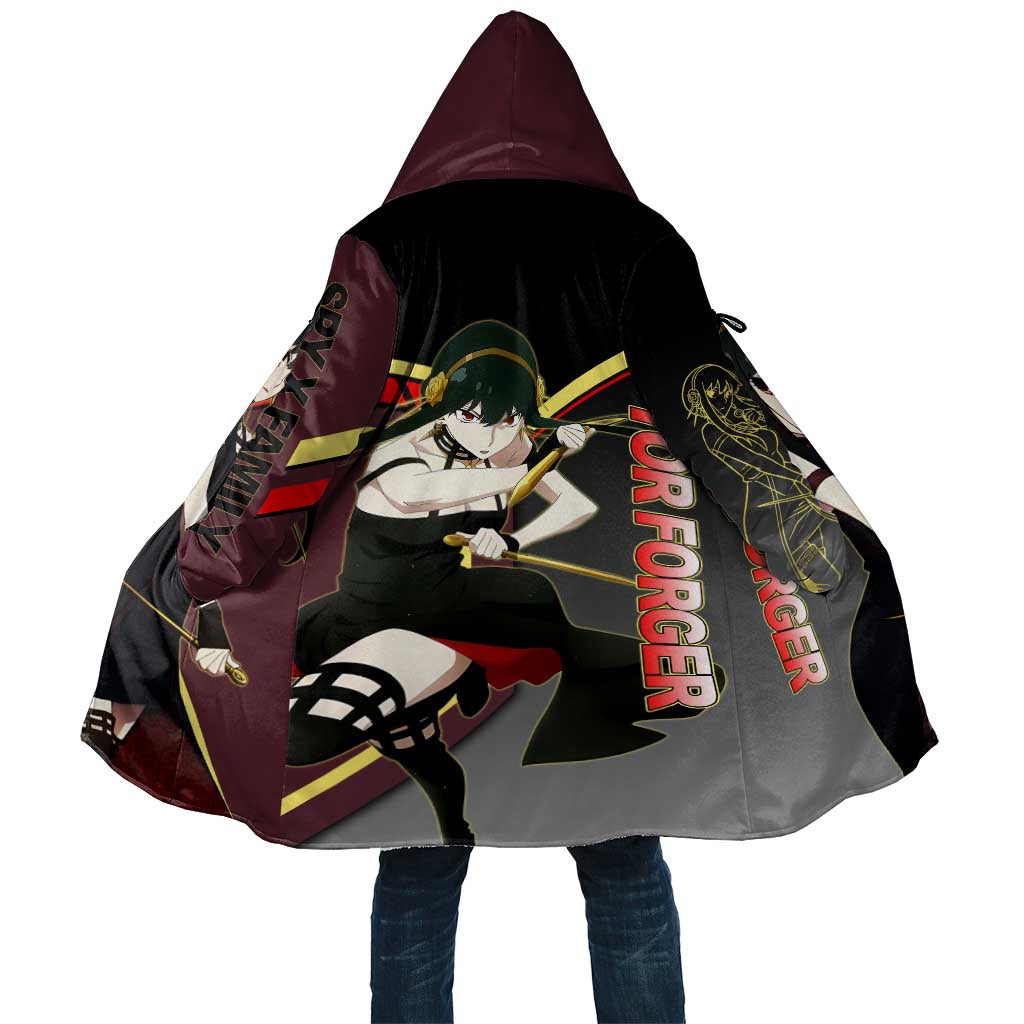 Yor Forger Spy x Family Red and Black Assassin Theme Cloak with Elegant Weapon Pose and Bold Color Accents - The Mazicc