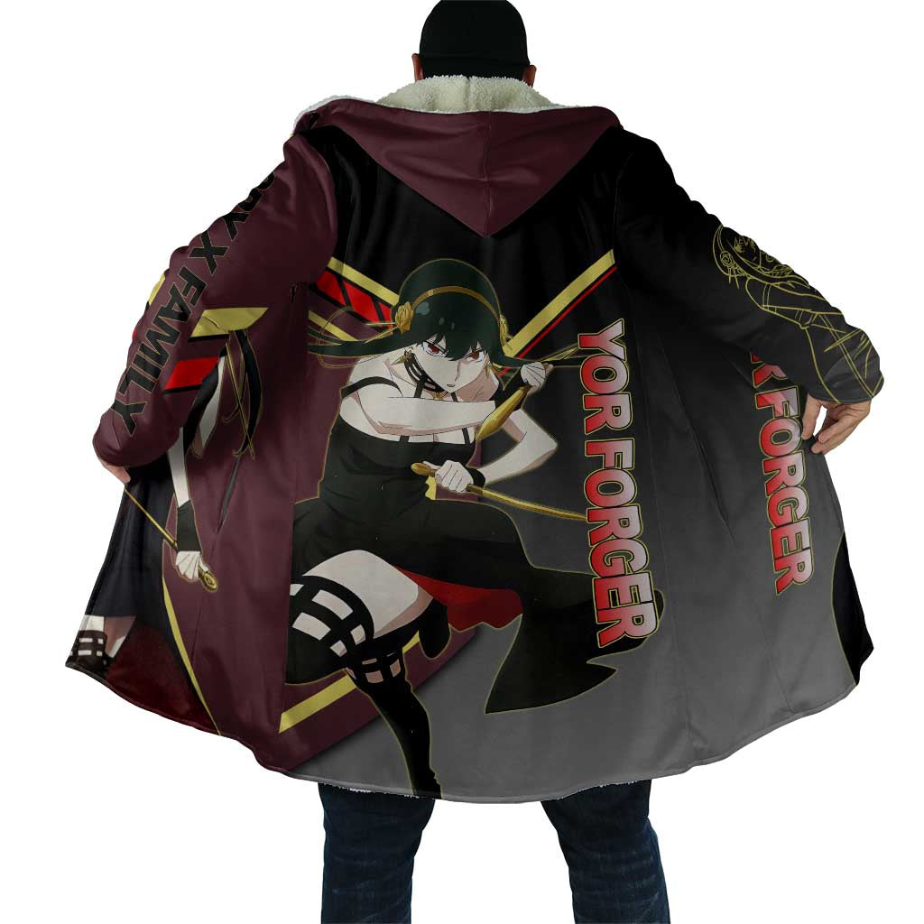 Yor Forger Spy x Family Red and Black Assassin Theme Cloak with Elegant Weapon Pose and Bold Color Accents - The Mazicc