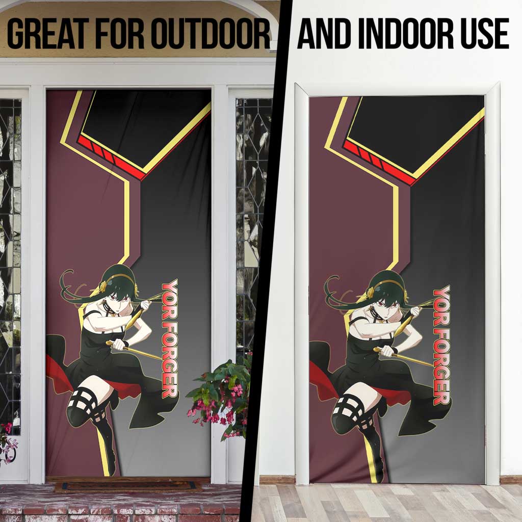 Yor Forger Spy x Family Red and Black Assassin Theme Door Cover with Elegant Weapon Pose and Bold Color Accents - The Mazicc