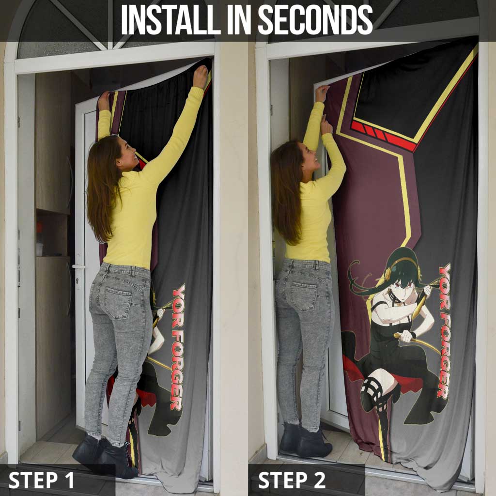 Yor Forger Spy x Family Red and Black Assassin Theme Door Cover with Elegant Weapon Pose and Bold Color Accents - The Mazicc