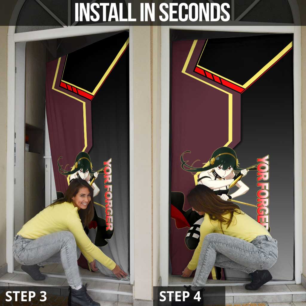 Yor Forger Spy x Family Red and Black Assassin Theme Door Cover with Elegant Weapon Pose and Bold Color Accents - The Mazicc
