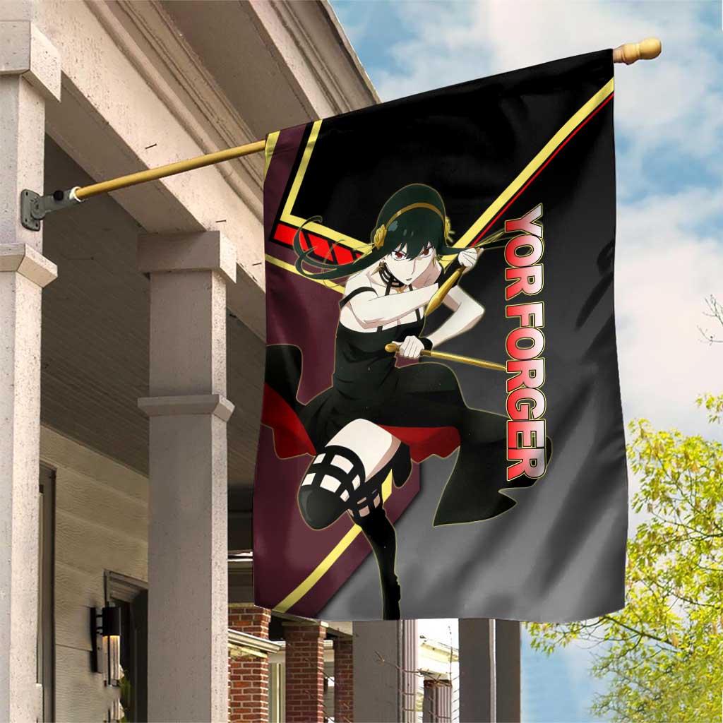 Yor Forger Spy x Family Red and Black Assassin Theme Garden Flag with Elegant Weapon Pose and Bold Color Accents - The Mazicc