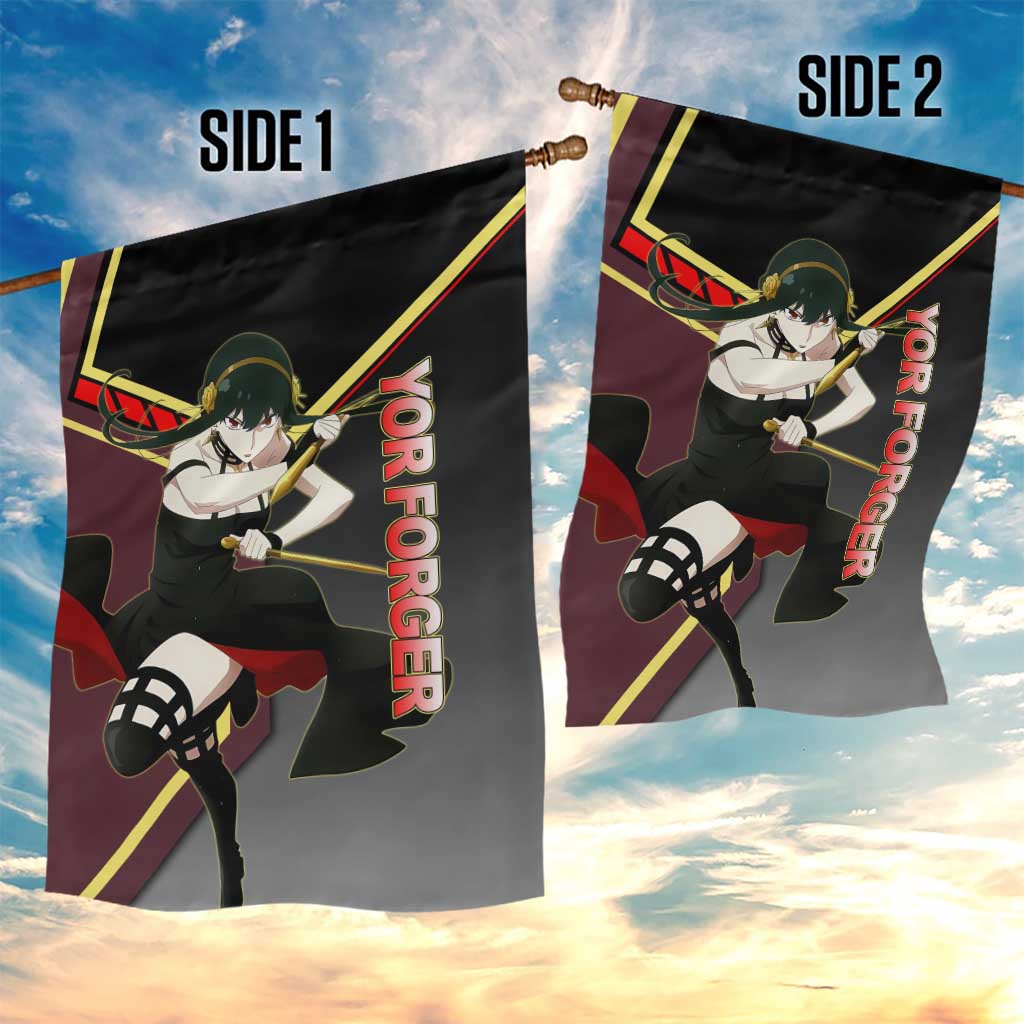 Yor Forger Spy x Family Red and Black Assassin Theme Garden Flag with Elegant Weapon Pose and Bold Color Accents - The Mazicc
