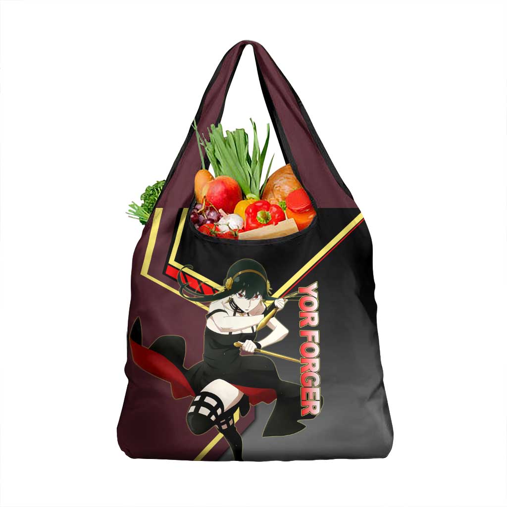 Yor Forger Spy x Family Red and Black Assassin Theme Grocery Bag with Elegant Weapon Pose and Bold Color Accents - The Mazicc