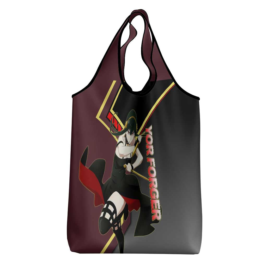 Yor Forger Spy x Family Red and Black Assassin Theme Grocery Bag with Elegant Weapon Pose and Bold Color Accents - The Mazicc