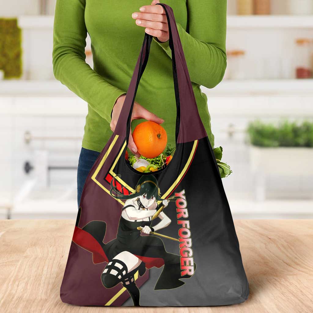 Yor Forger Spy x Family Red and Black Assassin Theme Grocery Bag with Elegant Weapon Pose and Bold Color Accents - The Mazicc