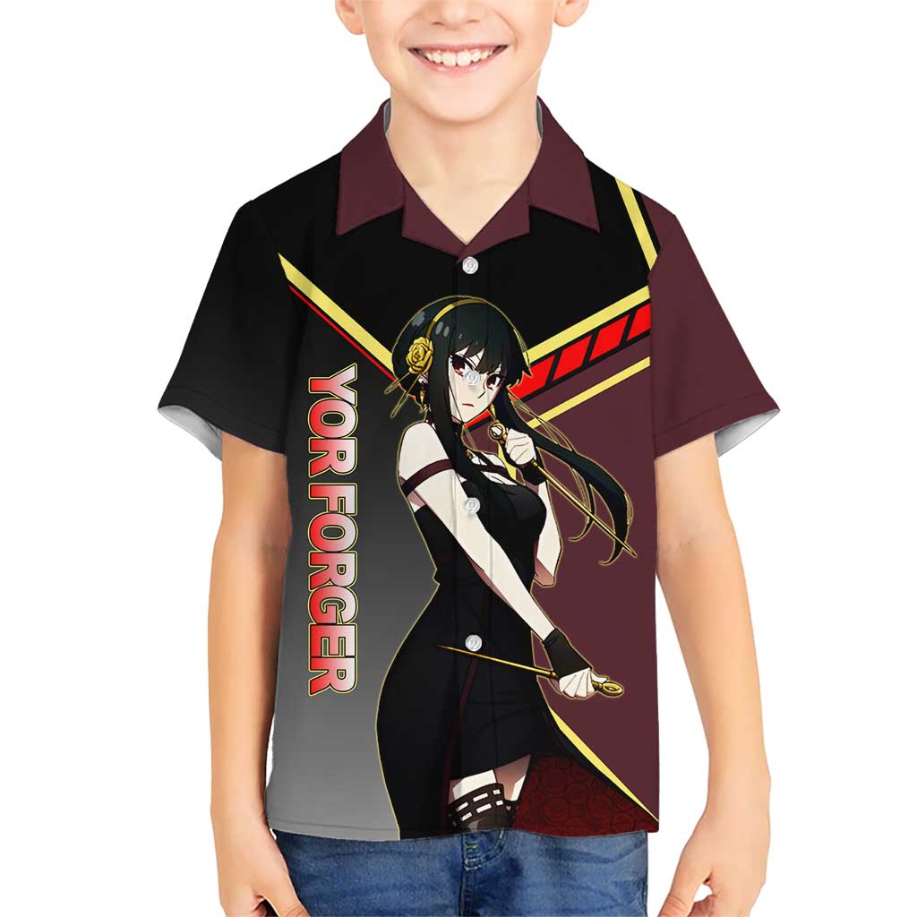 Yor Forger Spy x Family Red and Black Assassin Theme Hawaiian Shirt with Elegant Weapon Pose and Bold Color Accents - The Mazicc