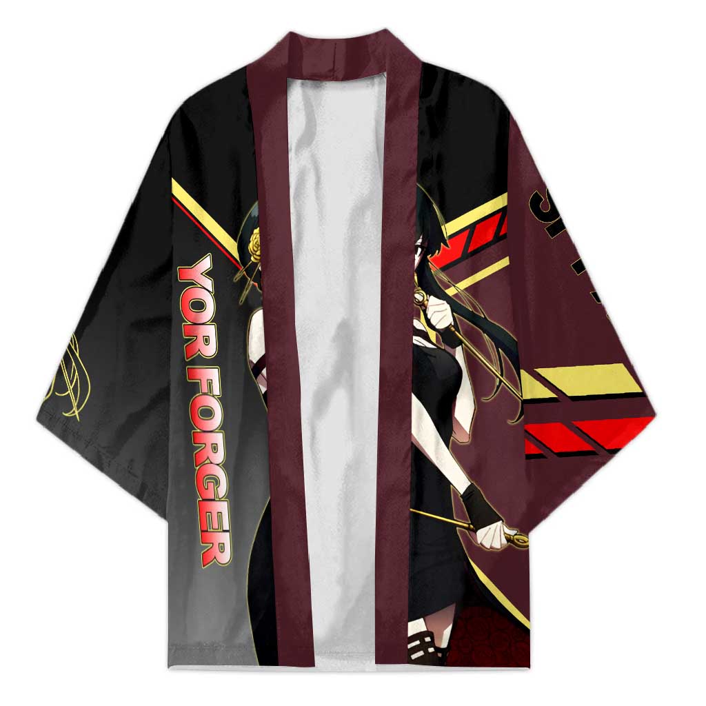 Yor Forger Spy x Family Red and Black Assassin Theme Kimono with Elegant Weapon Pose and Bold Color Accents - The Mazicc