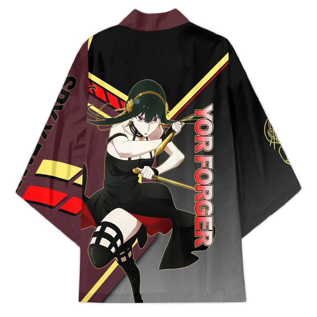 Yor Forger Spy x Family Red and Black Assassin Theme Kimono with Elegant Weapon Pose and Bold Color Accents - The Mazicc