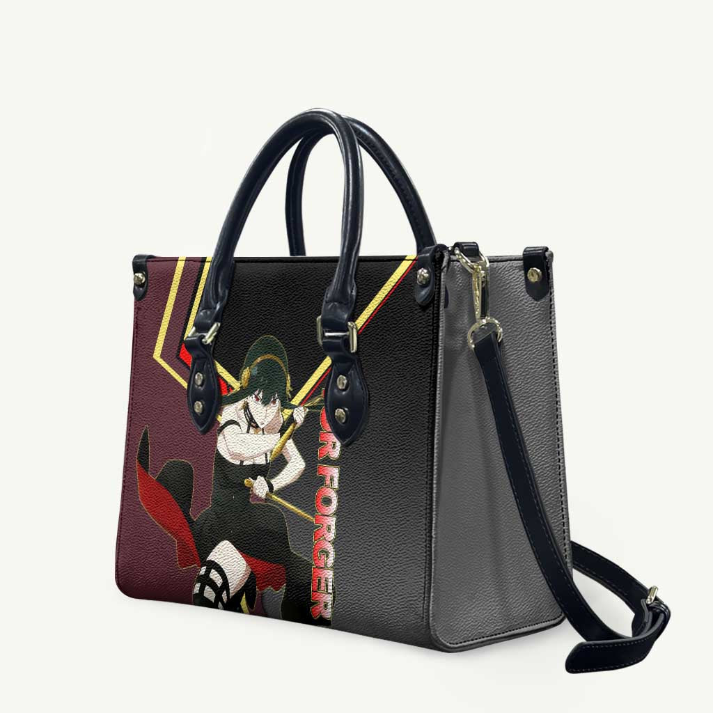 Yor Forger Spy x Family Red and Black Assassin Theme Leather Bag with Elegant Weapon Pose and Bold Color Accents - The Mazicc