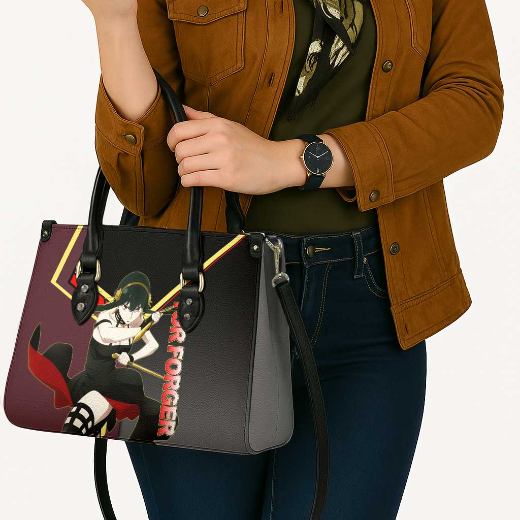 Yor Forger Spy x Family Red and Black Assassin Theme Leather Bag with Elegant Weapon Pose and Bold Color Accents - The Mazicc