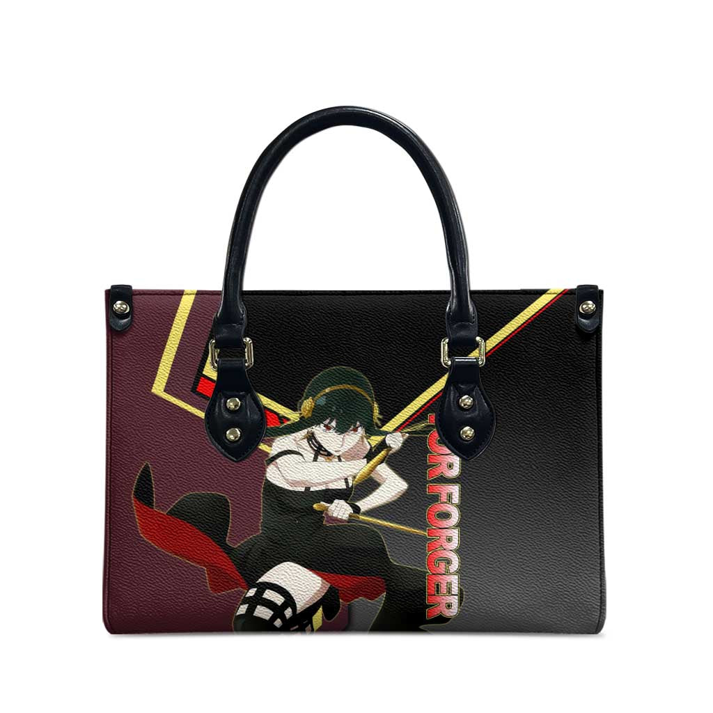 Yor Forger Spy x Family Red and Black Assassin Theme Leather Bag with Elegant Weapon Pose and Bold Color Accents - The Mazicc