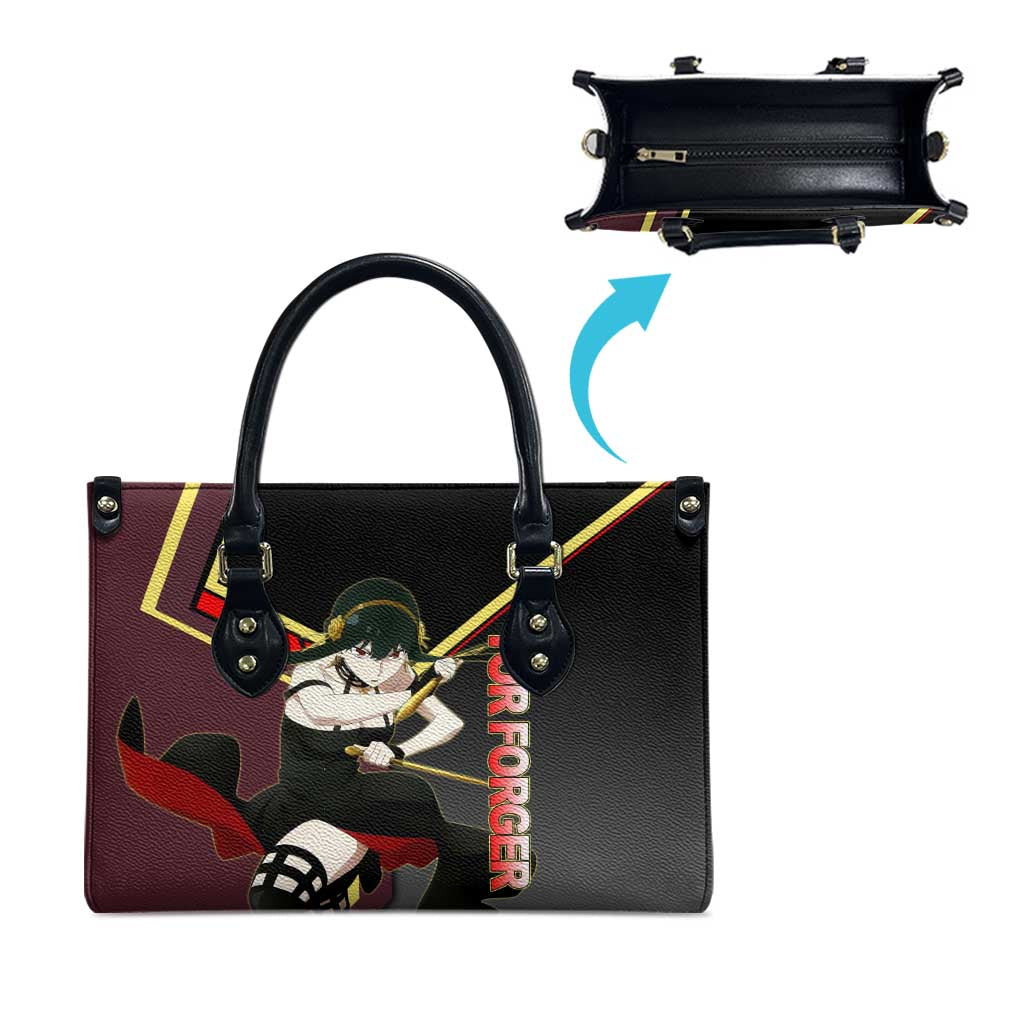Yor Forger Spy x Family Red and Black Assassin Theme Leather Bag with Elegant Weapon Pose and Bold Color Accents - The Mazicc