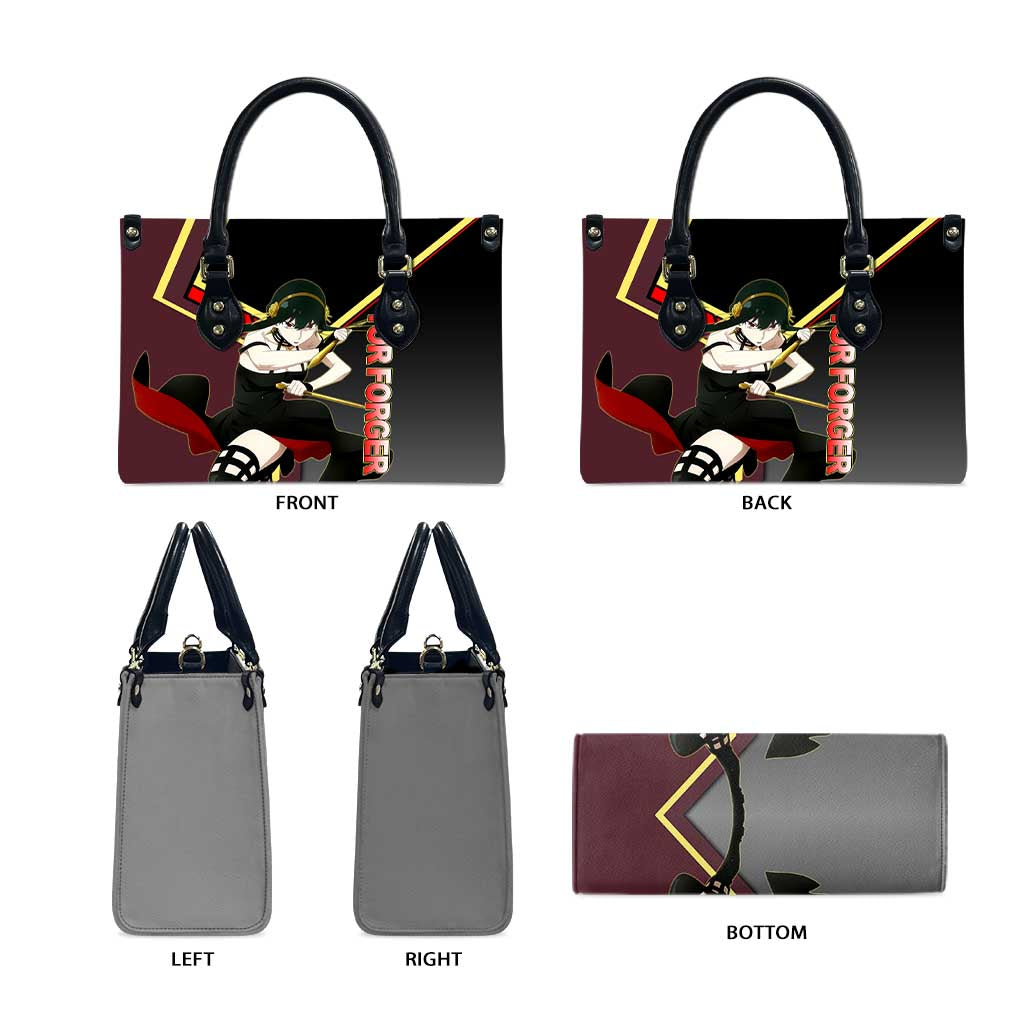 Yor Forger Spy x Family Red and Black Assassin Theme Leather Bag with Elegant Weapon Pose and Bold Color Accents - The Mazicc