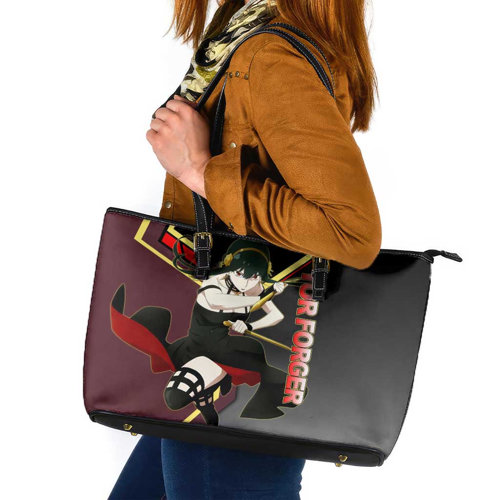 Yor Forger Spy x Family Red and Black Assassin Theme Leather Tote Bag with Elegant Weapon Pose and Bold Color Accents - The Mazicc