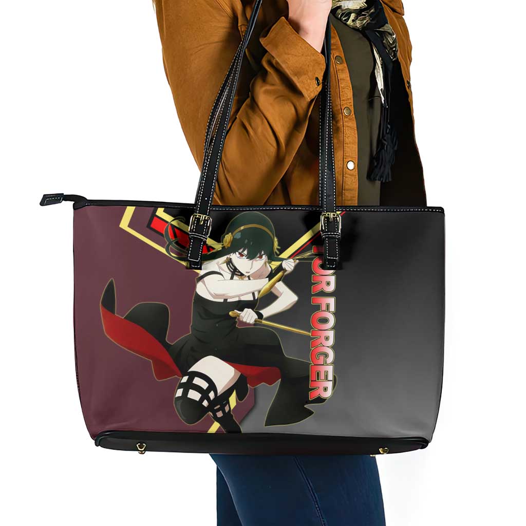 Yor Forger Spy x Family Red and Black Assassin Theme Leather Tote Bag with Elegant Weapon Pose and Bold Color Accents - The Mazicc