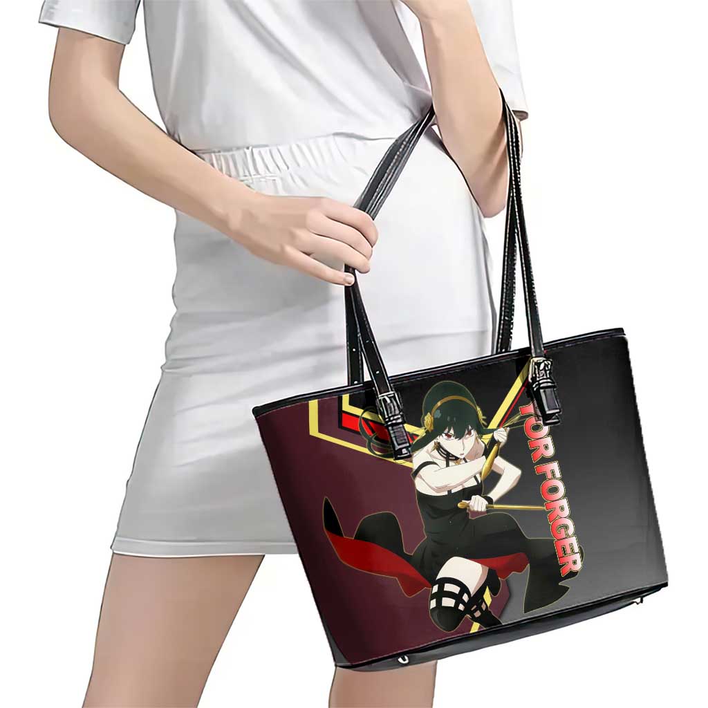 Yor Forger Spy x Family Red and Black Assassin Theme Leather Tote Bag with Elegant Weapon Pose and Bold Color Accents - The Mazicc