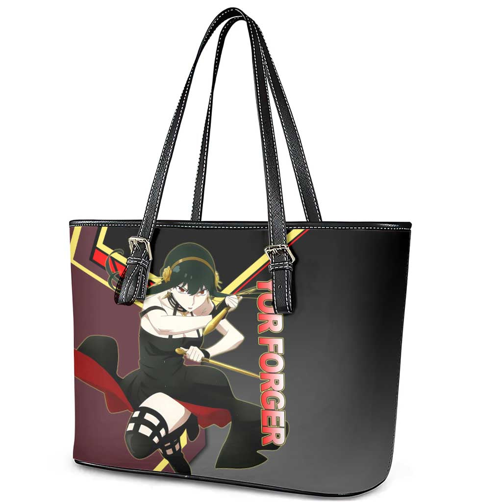 Yor Forger Spy x Family Red and Black Assassin Theme Leather Tote Bag with Elegant Weapon Pose and Bold Color Accents - The Mazicc