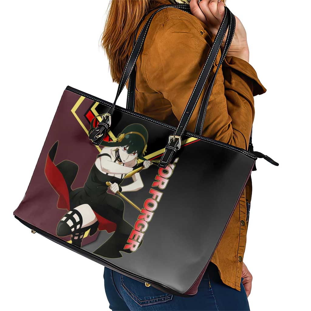 Yor Forger Spy x Family Red and Black Assassin Theme Leather Tote Bag with Elegant Weapon Pose and Bold Color Accents - The Mazicc