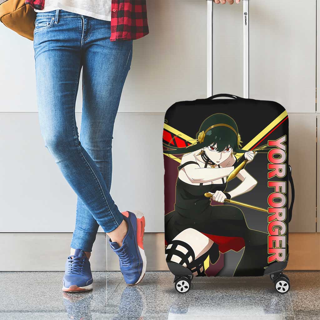 Yor Forger Spy x Family Red and Black Assassin Theme Luggage Cover with Elegant Weapon Pose and Bold Color Accents - The Mazicc