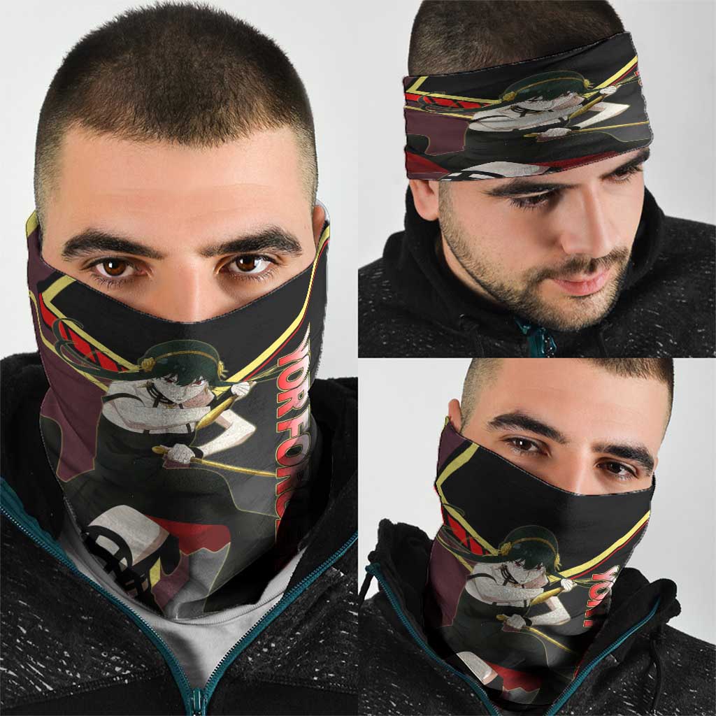 Yor Forger Spy x Family Red and Black Assassin Theme Neck Gaiter with Elegant Weapon Pose and Bold Color Accents - The Mazicc