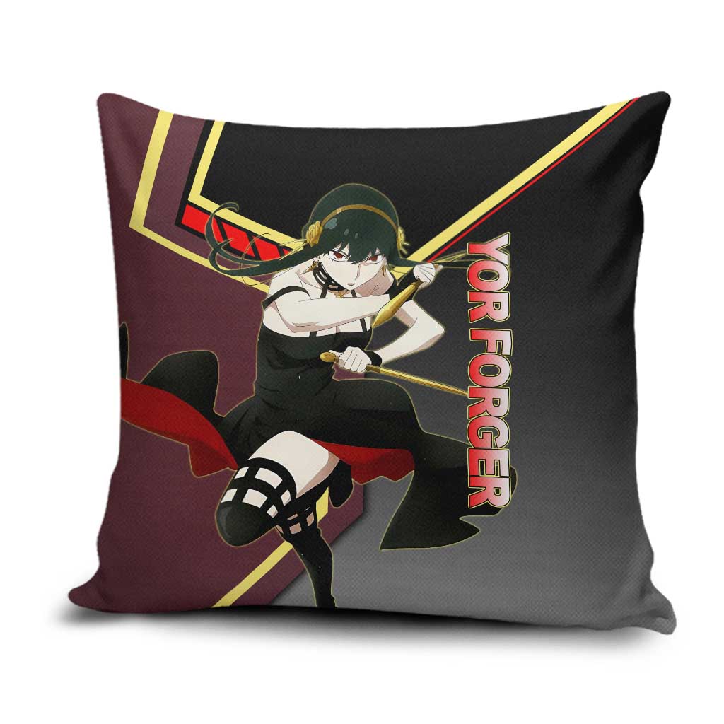 Yor Forger Spy x Family Red and Black Assassin Theme Pillow Cover with Elegant Weapon Pose and Bold Color Accents - The Mazicc
