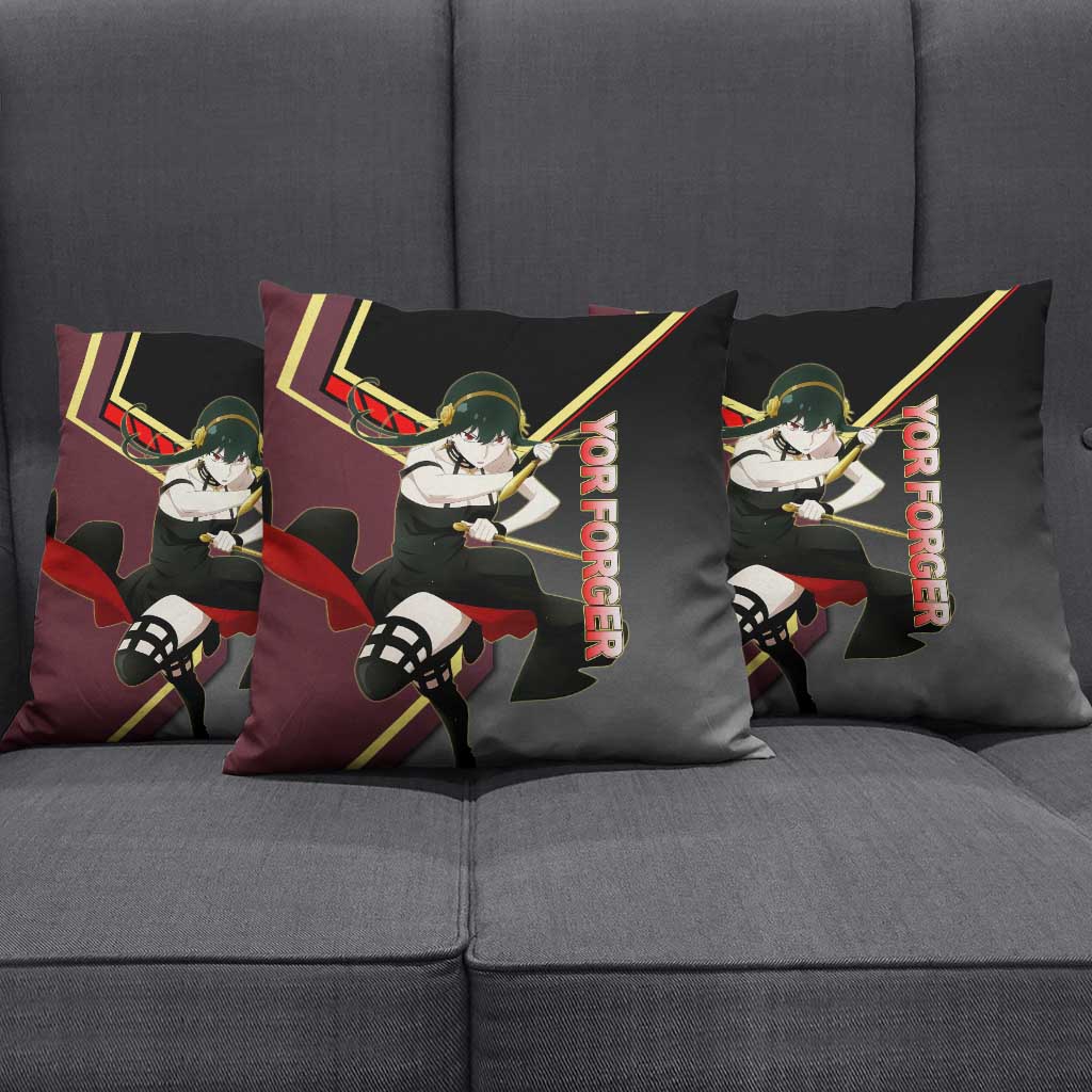 Yor Forger Spy x Family Red and Black Assassin Theme Pillow Cover with Elegant Weapon Pose and Bold Color Accents - The Mazicc