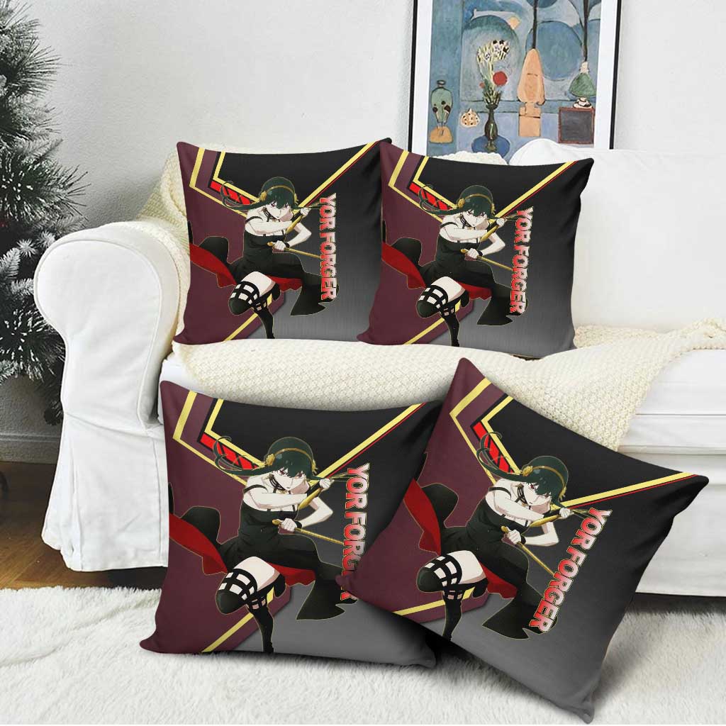 Yor Forger Spy x Family Red and Black Assassin Theme Pillow Cover with Elegant Weapon Pose and Bold Color Accents - The Mazicc