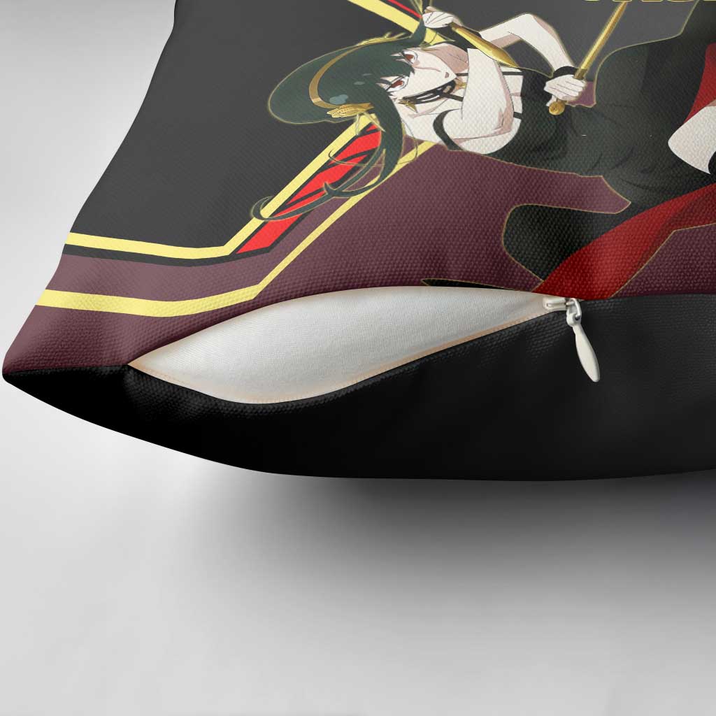 Yor Forger Spy x Family Red and Black Assassin Theme Pillow Cover with Elegant Weapon Pose and Bold Color Accents - The Mazicc