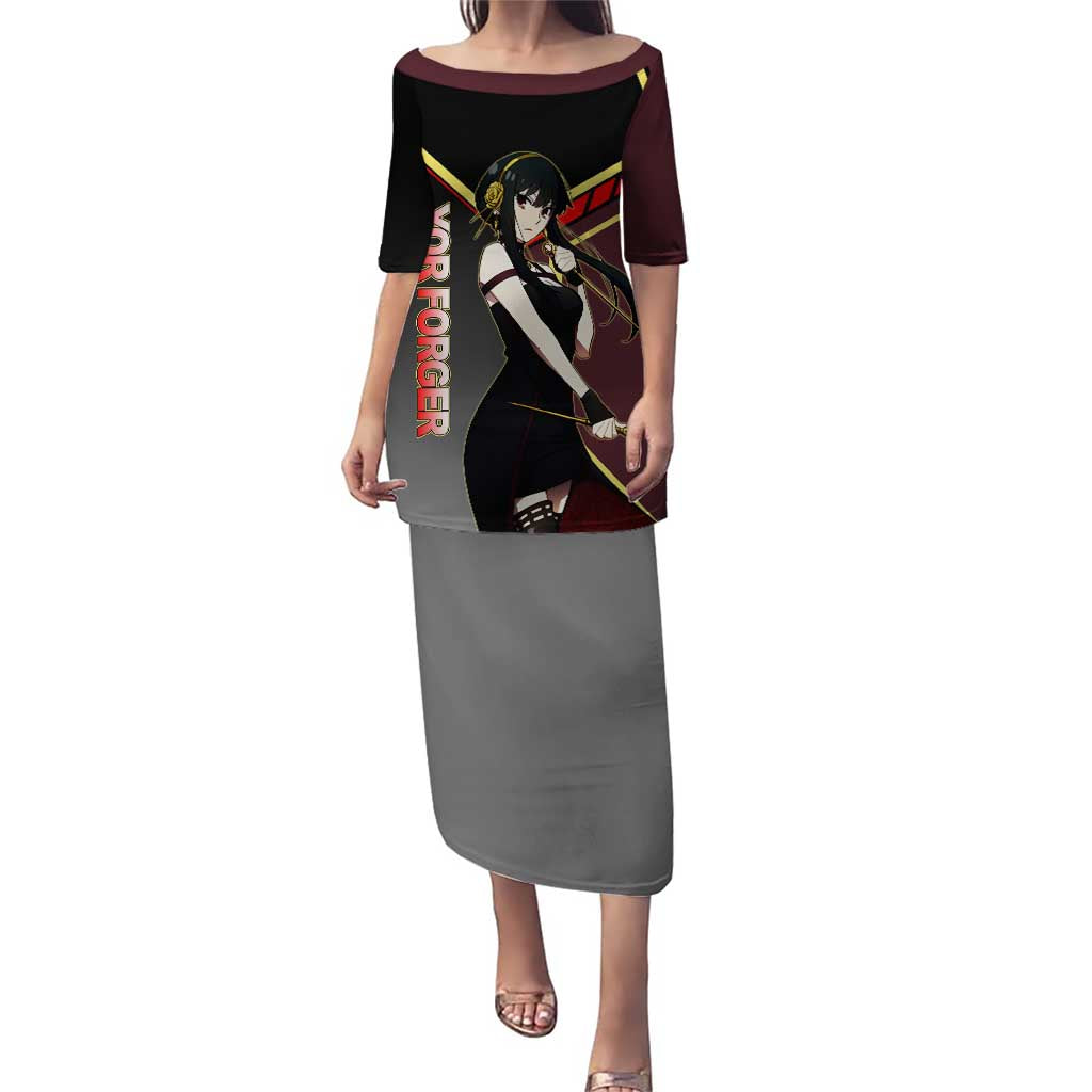 Yor Forger Spy x Family Red and Black Assassin Theme Puletasi with Elegant Weapon Pose and Bold Color Accents - The Mazicc