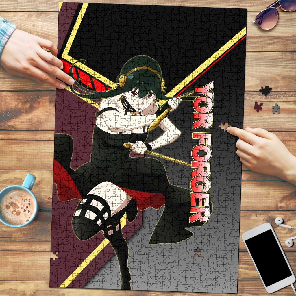 Yor Forger Spy x Family Red and Black Assassin Theme Puzzle with Elegant Weapon Pose and Bold Color Accents - The Mazicc